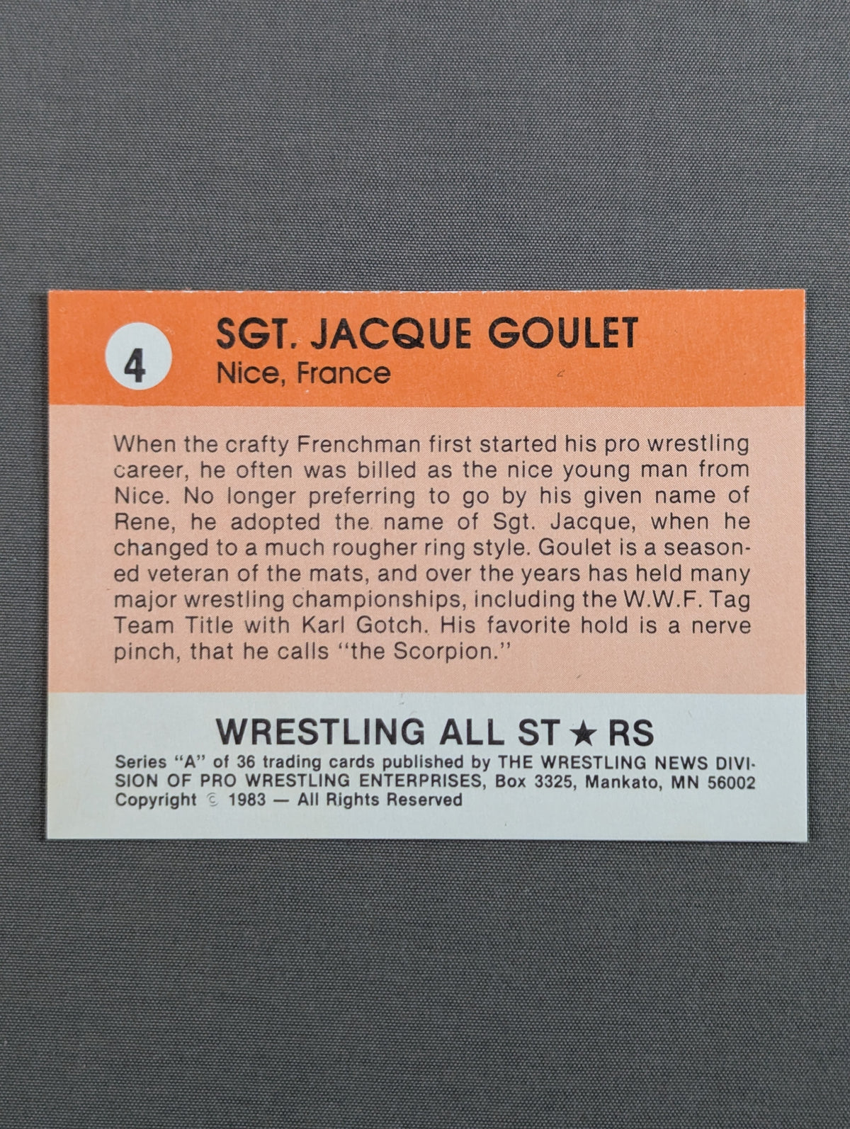 ★1983 Wrestling ALL STARS Series A★ Sgt. Jack Gray
