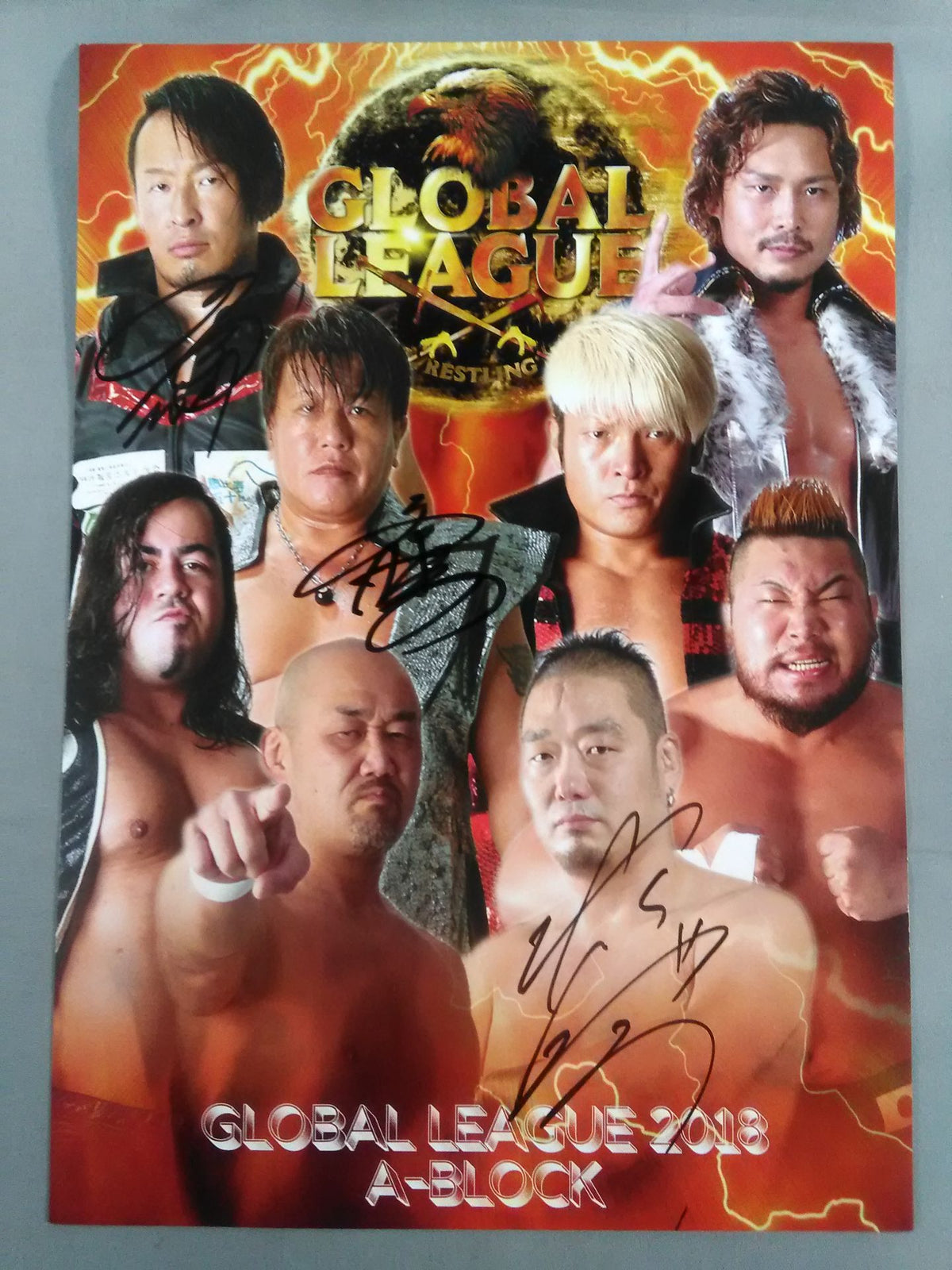 3 fighters hand signed autograph Global League 2018 A-Block Pro-Photo
