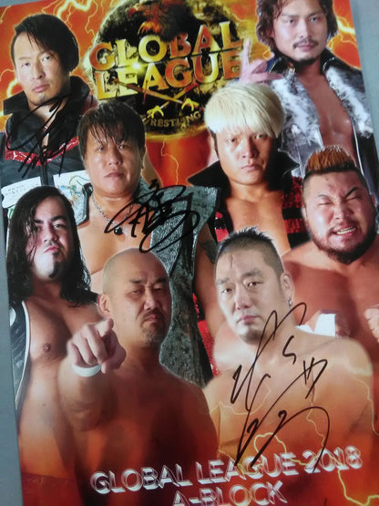 3 fighters hand signed autograph Global League 2018 A-Block Pro-Photo