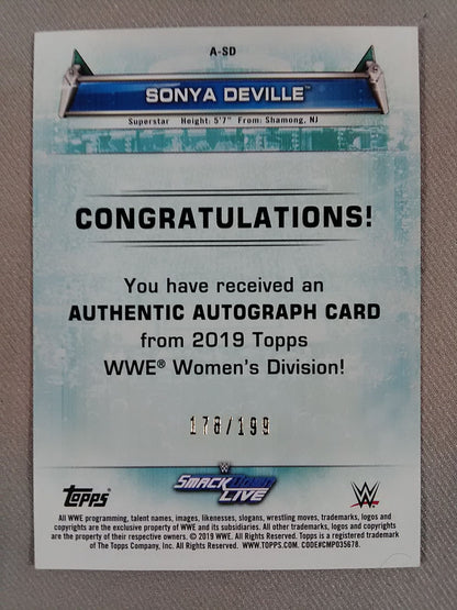 2019 WWE topps Sonya Devil Official Autographed Card