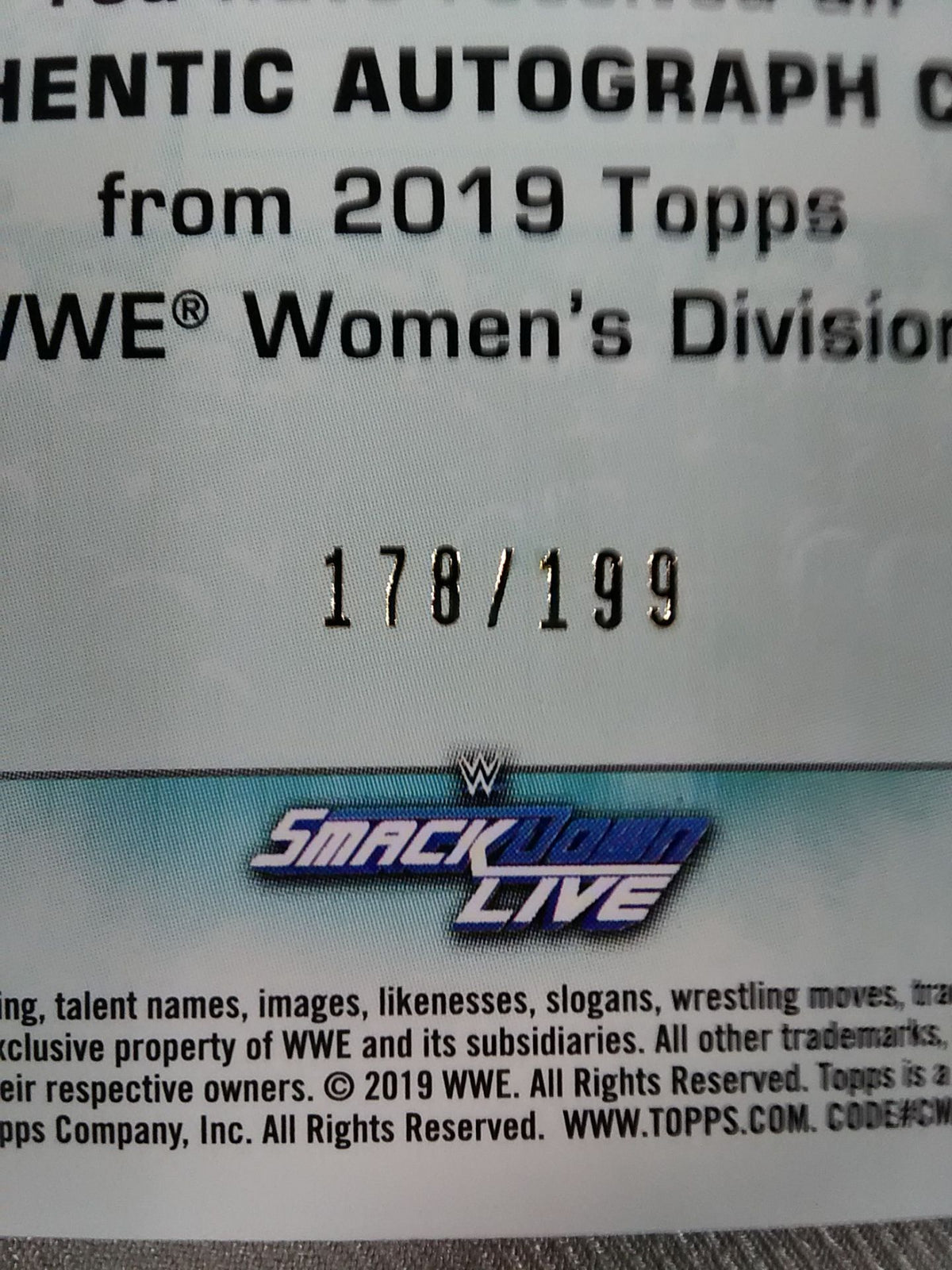 2019 WWE topps Sonya Devil Official Autographed Card