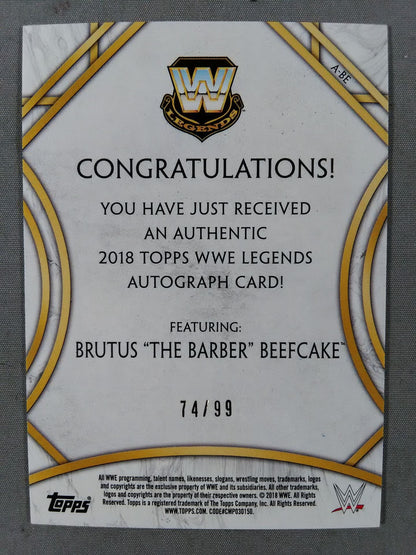 ★WWE LEGEND★ 2018 topps Brutus "The Barber" Beef Cake Official Sign Car