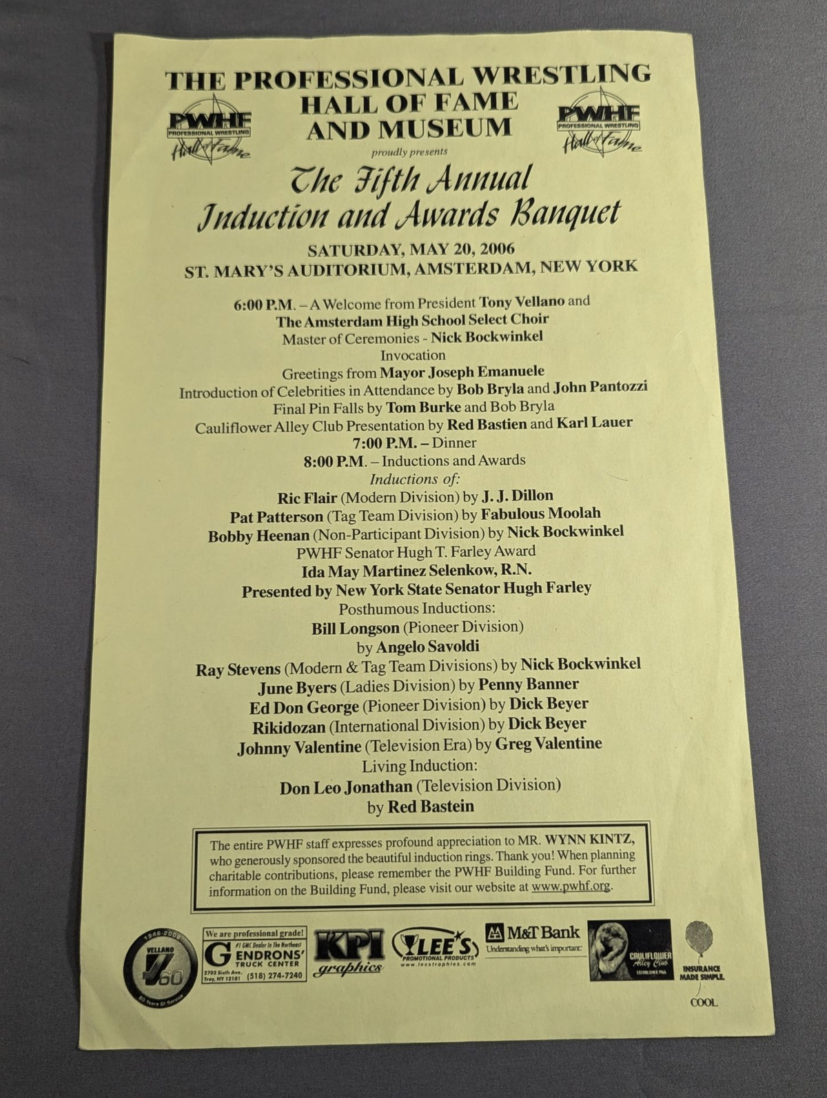 PWHF The Fifth Annual Induction and Awards Banquet