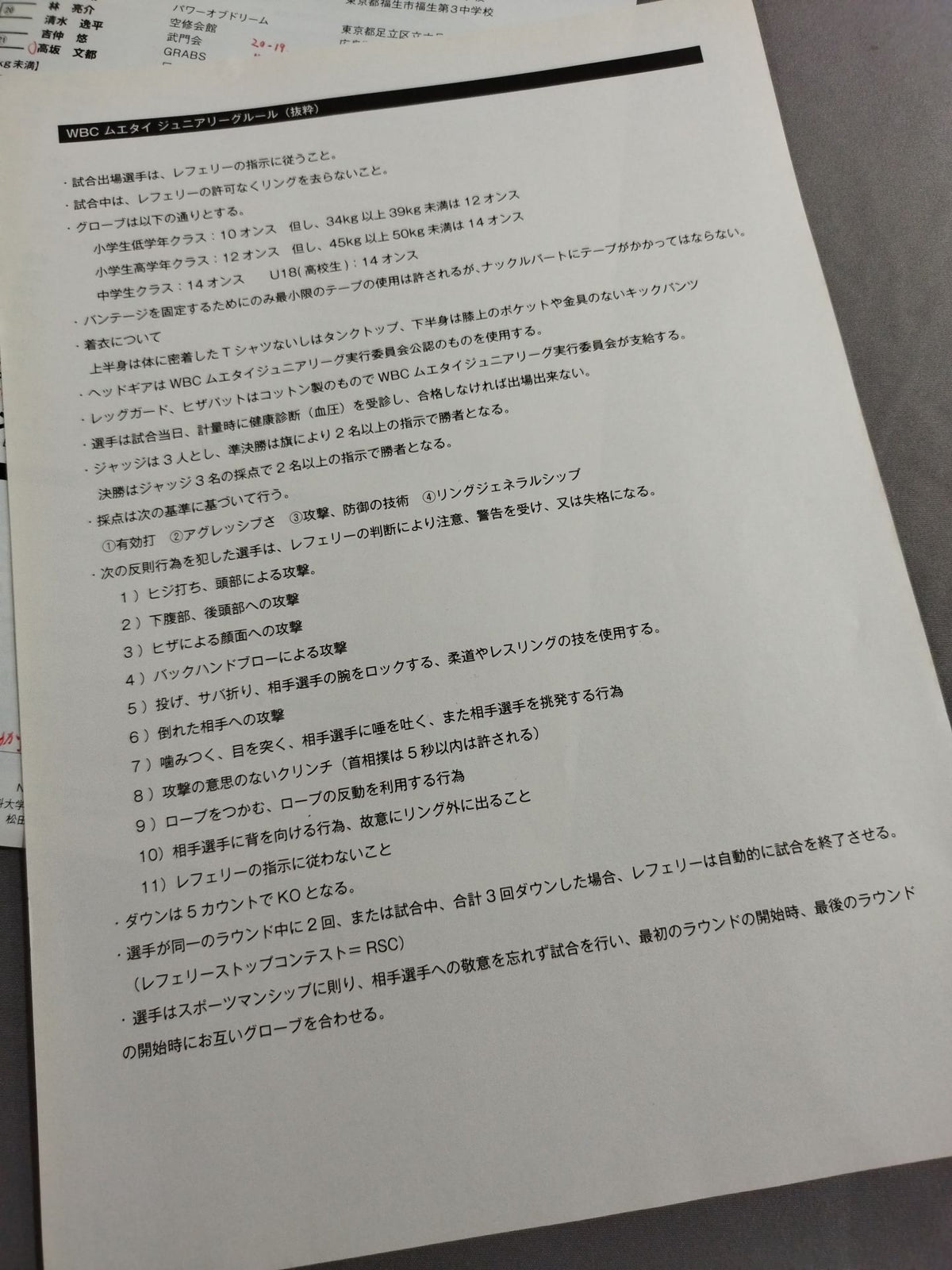 WBCムエタイジュニアリーグ 第2回全国大会 / U-15＆U-18