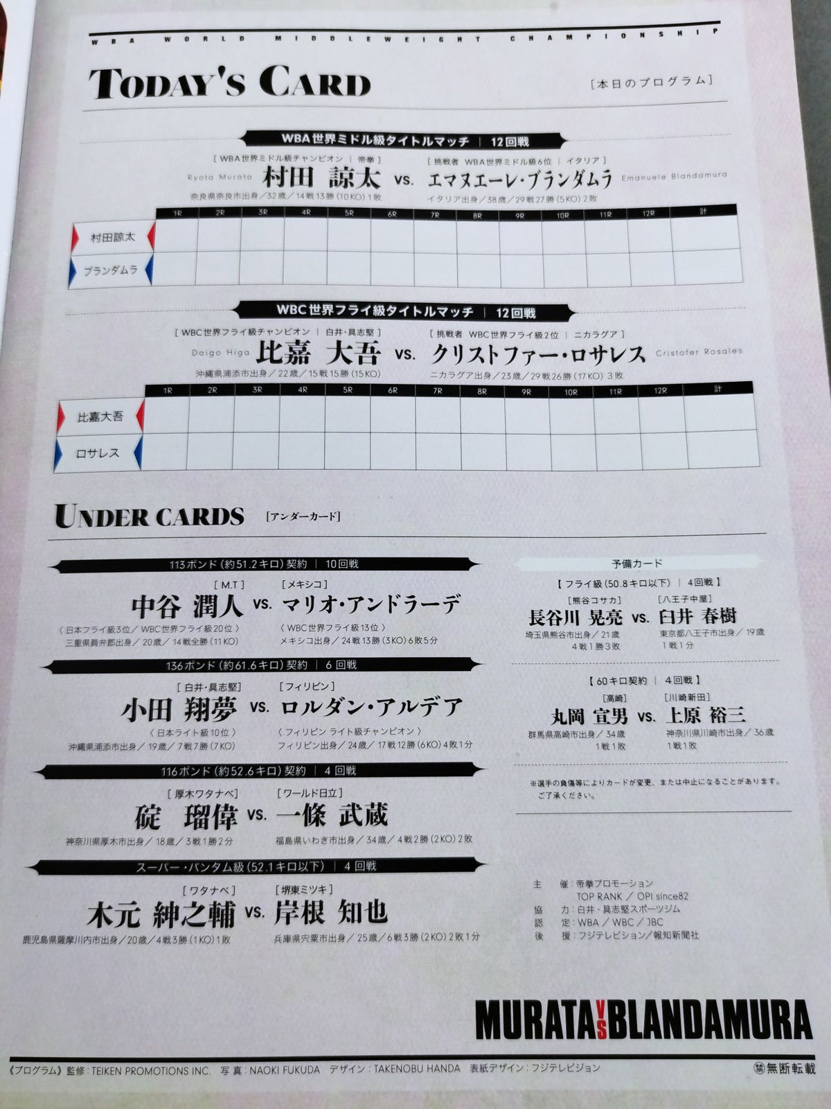 【WBA世界ミドル級タイトルマッチ】村田諒太vsブランダムラ