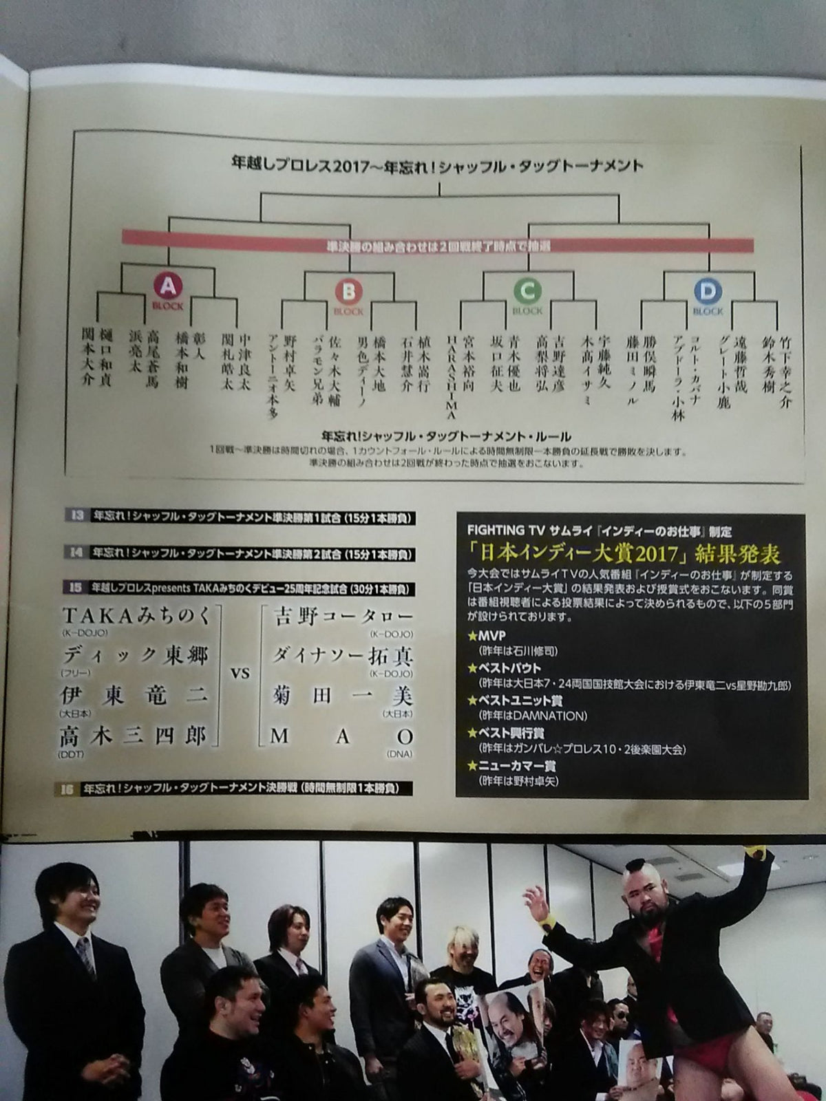 [8 fighters hand signed autograph ] Year-Pro Wrestling  2017 Year-End! Shuffle Tag Tournament