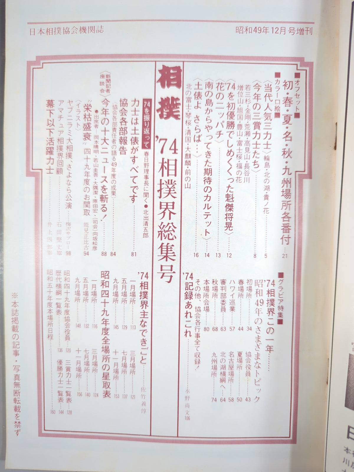 相撲 1974年12月臨時増刊号