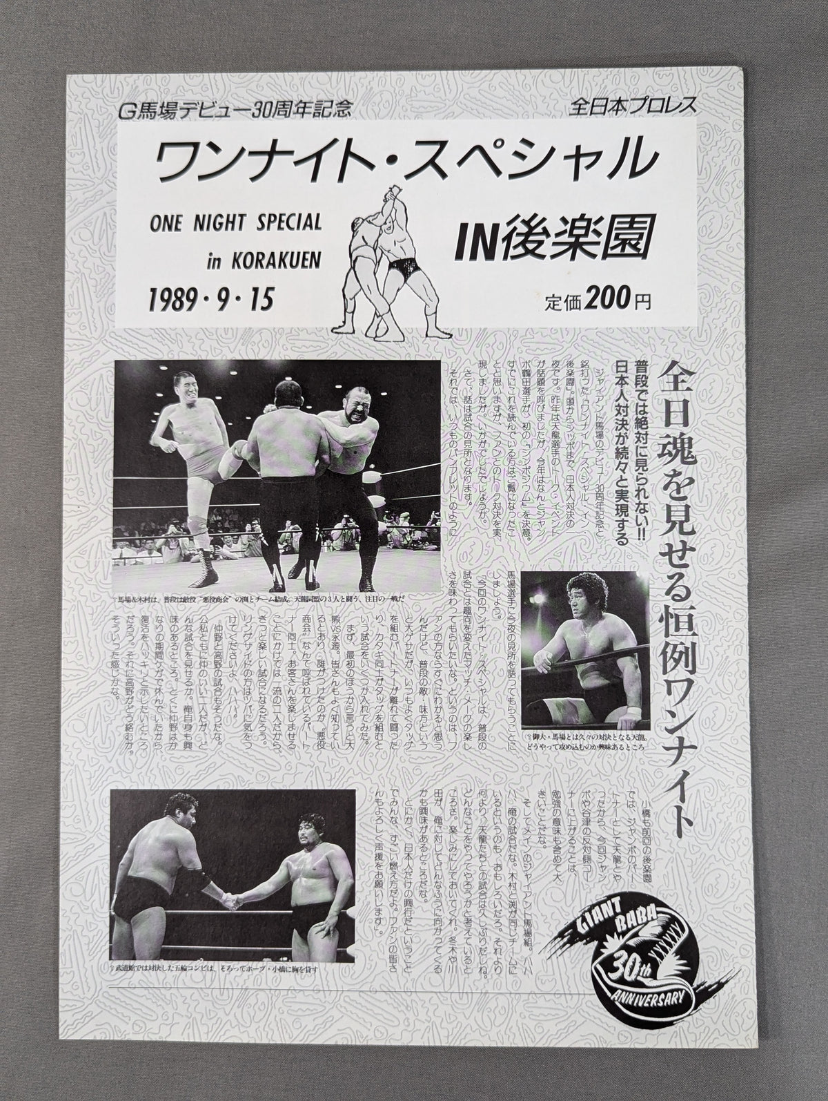 89ワンナイト・スペシャルin後楽園 【G馬場デビュー30周年記念】