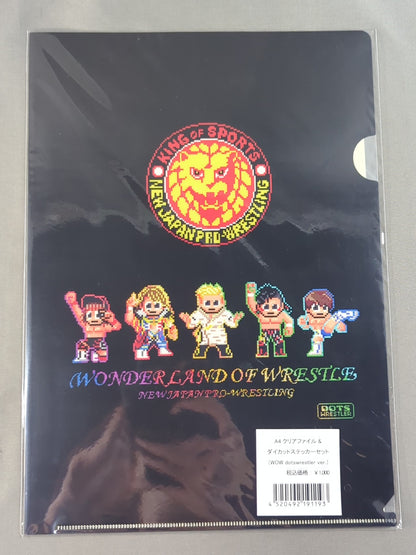 New Japan Pro Wrestling A4 plastic file folder & Die-cut Sticker Set (WOW dotswrestler ver.)