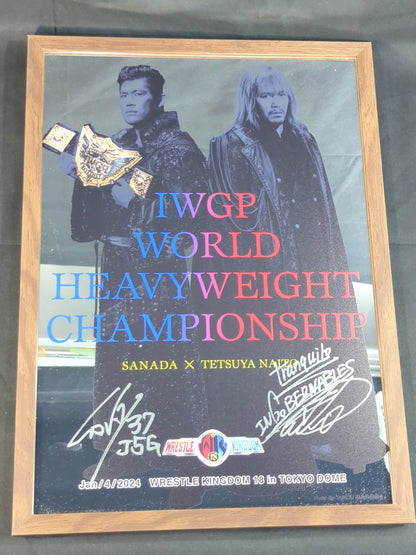 [2 fighters hand signed autograph ] ★ Front-row Bonus ★: WK18 SANADA vs Tetsuya Naito Pub Mirror