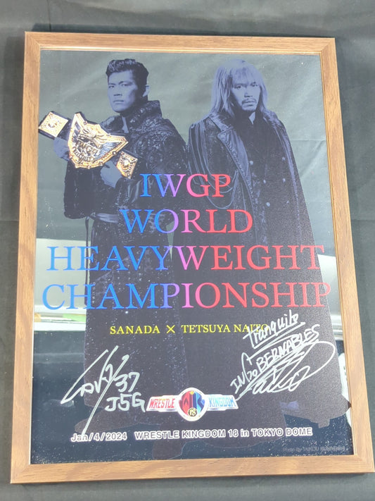 [2 fighters hand signed autograph ] ★ Front-row Bonus ★: WK18 SANADA vs Tetsuya Naito Pub Mirror